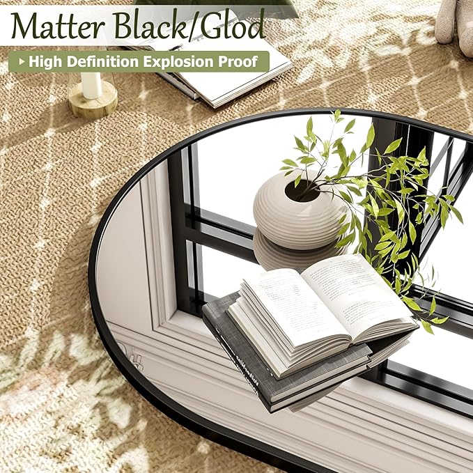 30x38 Inch Arched Bathroom Mirror - Black Metal Frame Wall Mounted Vanity Mirror for Bathroom, Bedroom, Living Room, Hanging or Leaning Decorative Mirror