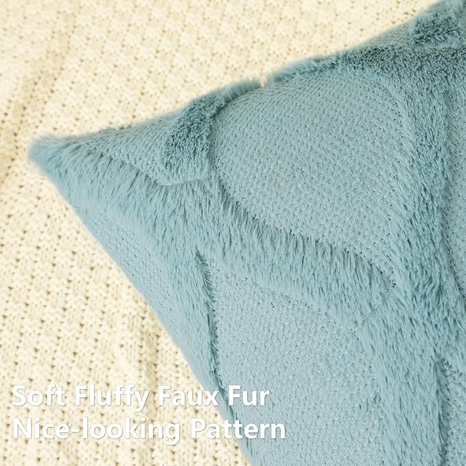 decorUhome Throw Pillow Covers 12x20 Inch Set of 2, Soft Plush Faux Fur Wool Lumbar Aqua Couch Pillow Covers, Decorative Neutral Pillow Cases for Bed Sofa Living Room Home Decor