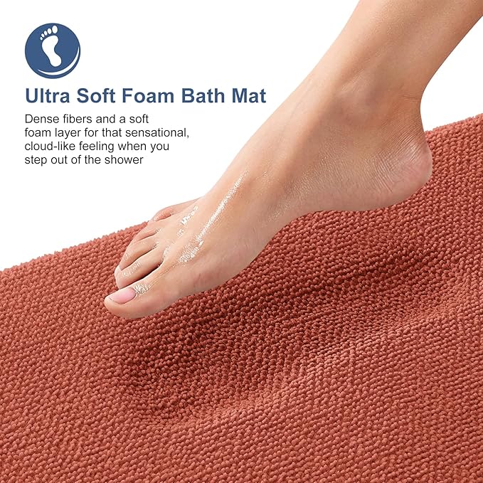 OLANLY Thick Memory Foam Bath Mat Rug 24x16, Extra Soft Absorbent Bathroom Rug, Quick Dry Bath Mats, Non-Slip, Machine Washable Carpet, Tub and Shower, Home Decor Accessories, Rustic Terracotta