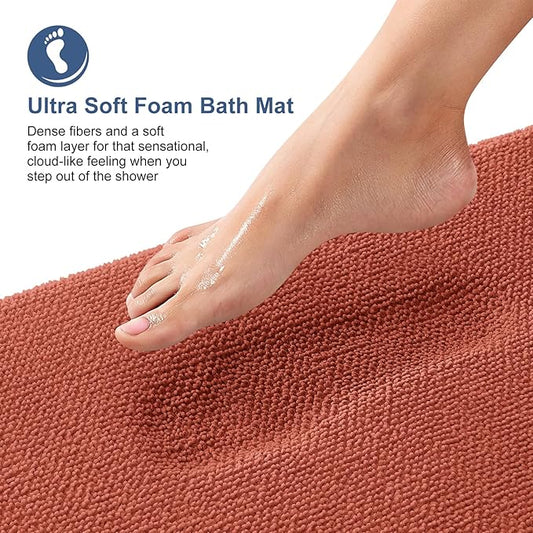 OLANLY Thick Memory Foam Bath Mat Rug 24x16, Extra Soft Absorbent Bathroom Rug, Quick Dry Bath Mats, Non-Slip, Machine Washable Carpet, Tub and Shower, Home Decor Accessories, Rustic Terracotta