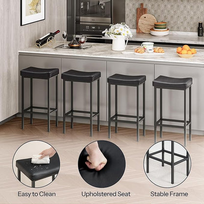 HOOBRO Bar Stools,Set of 4 Bar Chairs, Counter Height Stools, Saddle Barstools, Set of 4 Kitchen Stools, 24.8 Inches Barstools, 2.4" Thick Upholstery, for Kitchen, Dining Room, Black BB10BYP401