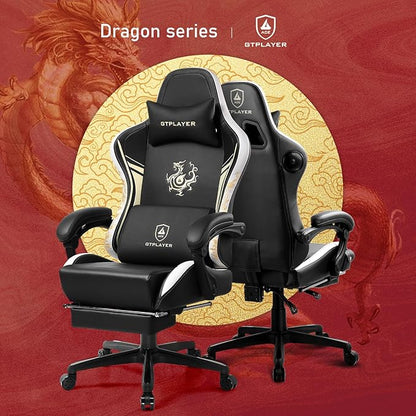 GTPLAYER Gaming Chair with Bluetooth Speakers and Footrest, Dragon Series Video Game Chair, Heavy Duty, Ergonomic, Esports Computer Office Chair, (Blackwhite)