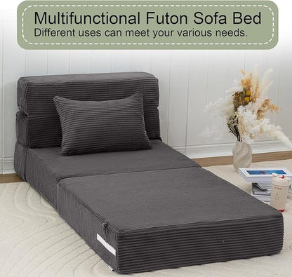 MeMoreCool Boneless Folding Sofa Bed Single, Corduroy Convertible Sleeper Chair, Foldable Foam Mattress Chair, Comfy Fold‑Out Futon Couch Bed, Small Floor Sofa Couch for Living‑Room Guest