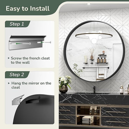 TokeShimi 40 Inch Round Black Bathroom Mirror for Wall with Non-Rusting Aluminum Alloy Brushed Matte Metal Frame for Modern Minimalist Farmhouse Home Decor