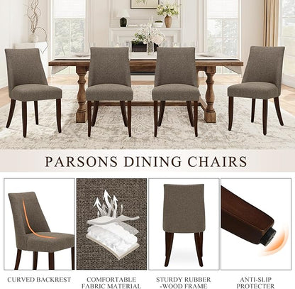 COLAMY Upholstered Dining Chairs Set of 2, Mid Century Modern Kitchen Chairs with Back, Farmhouse Fabric Side Dining Room Chairs with Wood Legs for Dining Room Restaurant, Brown