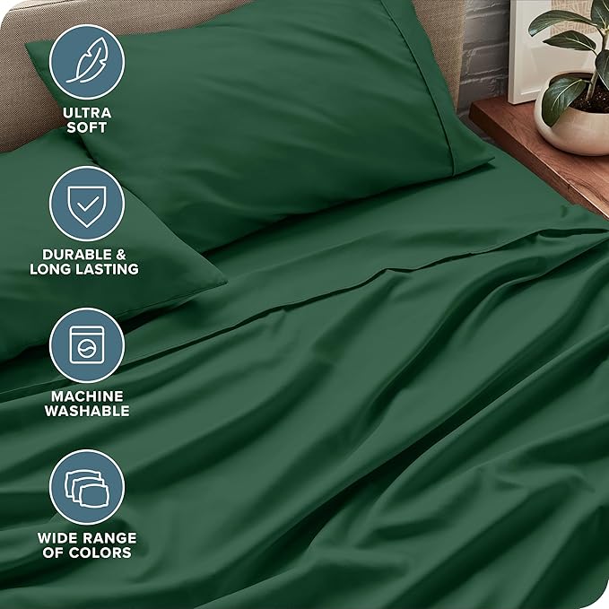 Bare Home Twin XL Sheet Set - College Dorm Size - Luxury 1800 Ultra-Soft Microfiber Twin Extra Long Bed Sheets - Deep Pockets - Easy Fit - Extra Soft - 3 Piece Set - Bed Sheets (Twin XL, Forest Green)