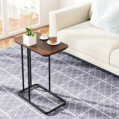 C Shaped Side Table, Small End Table MDF Black Walnut Coffee Table, Modern Simplicity C End Table with Steel Frame for Living Room, Bedroom (Black Walnut)