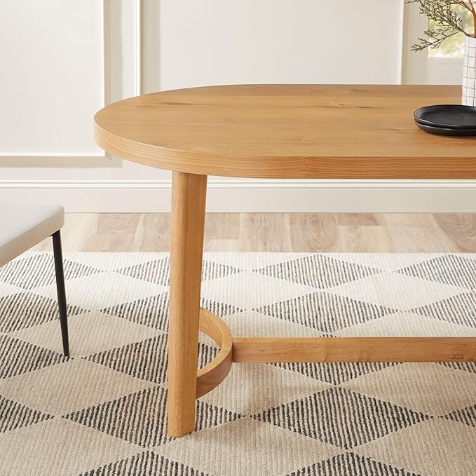 Walker Edison Modern Farmhouse Rustic Solid Oak Wood Oval Dining Table for 6 - White Oak