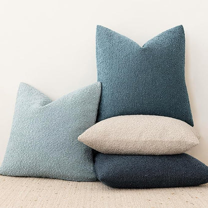 Foindtower Pack of 2 Textured Boucle Throw Pillow Covers Accent Solid Decorative Lumbar Pillow Cases Cozy Couch Cushion Case for Chair Sofa Bedroom Living Room Home Decor 12x20 Inch Misty Blue