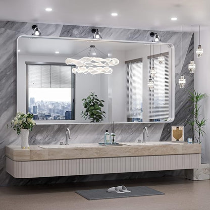 TokeShimi 72 x 36 Inch Brushed Silver Mirror Wall Mirror for Bathroom Black Metal Frame Decorative Rectangular Wall Mounted Home Decor Corner Hangs (Horizontal/Vertical)