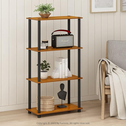 Furinno (99557LC/BK) Turn-N-Tube 4-Tier Multipurpose Shelf Display Rack - Light Cherry/Black
