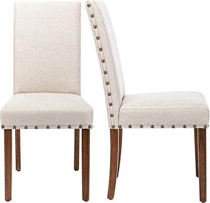 Parsons Kitchen Dining Chair Set Room Modern Upholstered Stylish Fabric High Back with Bronze Nailhead Trim