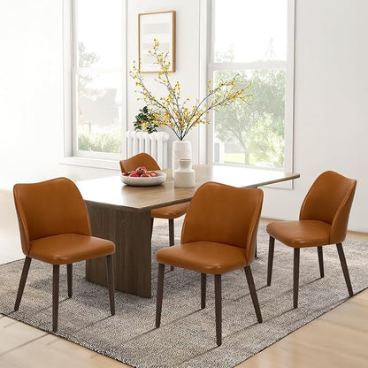 COLAMY Upholstered Dining Chairs Set of 6, Modern PU Leather Dining Room Kitchen Side Chair with Padded Seat and Wood Legs Restaurant/Cafe,Light Brown