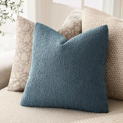 Foindtower Pack of 2, Decorative Textured Boucle Throw Pillow Covers Accent Solid Pillow Cases Soft Cozy Couch Cushion Case for Chair Sofa Bedroom Living Room Home Decor 16x16 Inch Misty Blue