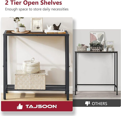 Tajsoon Console Table, 2 Tier Small Hallway Table, Narrow Sofa Table for Entryway with Open Shelves for Living Room, Hallway, Foyer, Office, Rustic Brown
