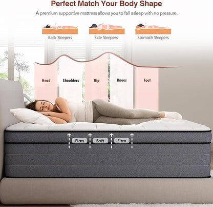 Queen Mattress 12 Inch, Hybrid Mattress Queen Size in a Box, Pressure Relief Gel Memory Foam and Motion Isolation Pocket Spring, Comfort Bed for All Bed Frames, CertiPUR-US, Firm Feel