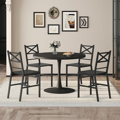 Dining Chair Set of 2, Rustic Wooden Kitchen Chairs with Backrest, Farmhouse Dining Chairs for Kitchen, Industrial Style Chair with Metal Frame, Easy Assembly, Black TBHB1001