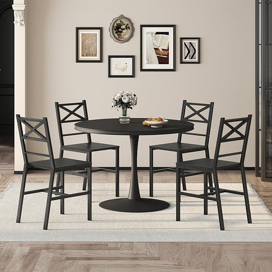 Dining Chair Set of 2, Rustic Wooden Kitchen Chairs with Backrest, Farmhouse Dining Chairs for Kitchen, Industrial Style Chair with Metal Frame, Easy Assembly, Black TBHB1001