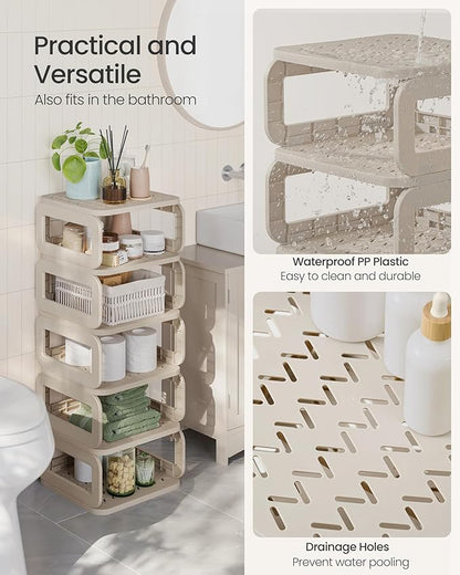 SONGMICS Shoe Rack, Shoe Organizer, 6 Shelves, Shoe Storage, Narrow Shoe Shelf, Open Shelf for Entryway, Living Room, Bathroom, Space-Saving, Cappuccino Beige ULPC037K01