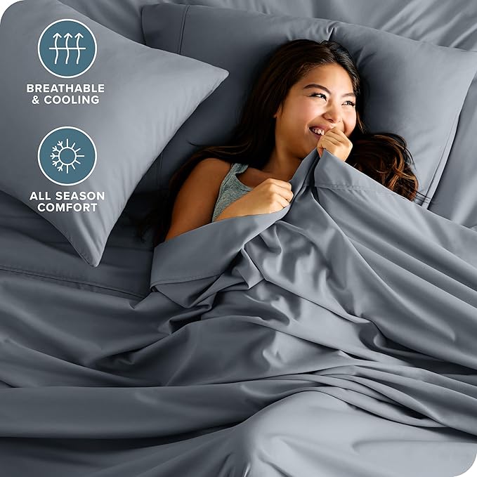 Bare Home Full Extra Long Sheet Set - 1800 Ultra-Soft Microfiber Full XL Bed Sheets - Double Brushed - Deep Pockets - Easy Fit - 4 Piece Set - Bed Sheets (Full XL, Steel Blue)