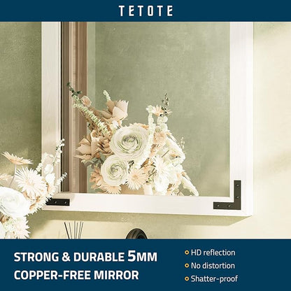 TETOTE 48 x 36 White Wooden Mirror for Bathroom Wall/Bedroom/Living Room/Entryway Farmhouse Rustic Wall Mirror Waterproof (Horizontal/Vertical Mounted)