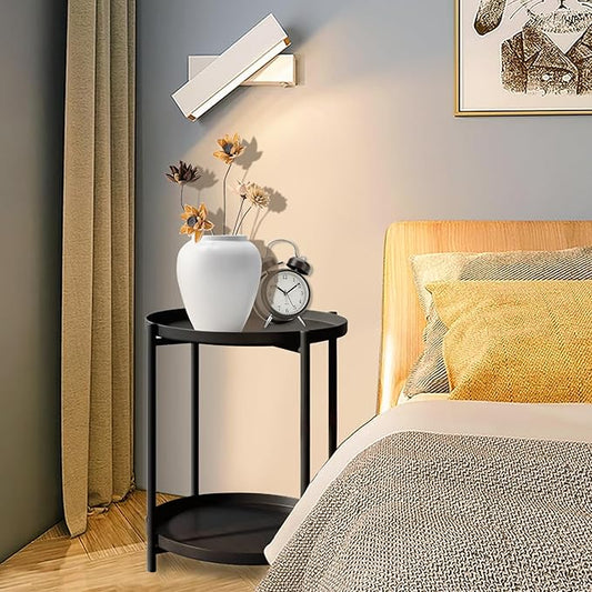 Round Side Table, 2-Tier Small Round Table, Round end Table, Nursery Side Table, with Removable Tray, for Room, Bedroom, Balcony, Living, Sofa, Kitchen, and Office