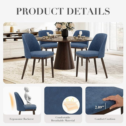 COLAMY Upholstered Dining Chairs Set of 6, Modern Kitchen Chairs with Back, Leather Side Dining Room Chairs with Wood Legs for Kitchen Dining Room Restaurant, Blue