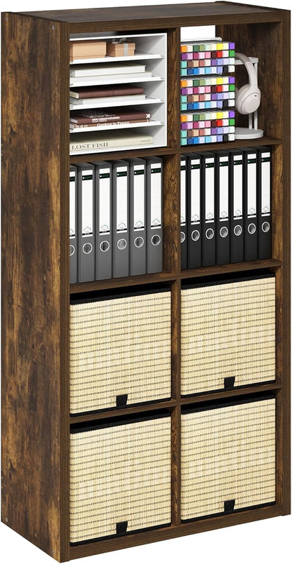 Furinno Cubicle Open Back Decorative Cube Storage Organizer, 8-Cube, Amber Pine