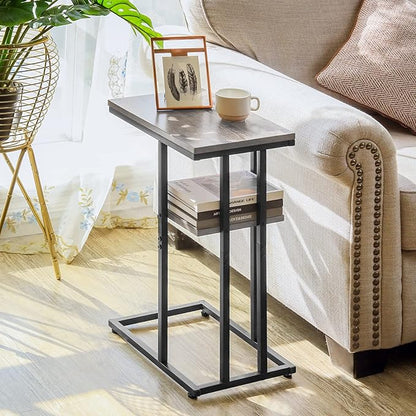 Yoobure C Shaped End Table, Side Table for Couch and Bed, Small Side Tables for Small Spaces, Living Room, Bedroom, Rustic Snack Tables