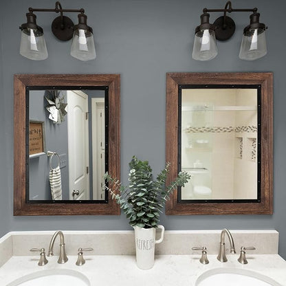 YOSHOOT Rustic Wooden Framed Wall Mirror, 26"x18", Natural Wood and Iron Bathroom Vanity Mirror for Farmhouse Decor, Vertical or Horizontal Hanging