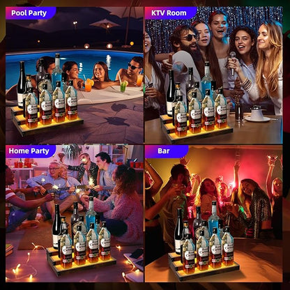 2 Pack 16 Inch LED Lighted Liquor Bottle Display Shelf, 3 Tier LED Bar Shelves, RGB Acrylic Bar Shelf with RF & App Control, 7 Colors, Music Sync& 1-4H Timming, Wine Rack Stand for Bar, KTV, Party