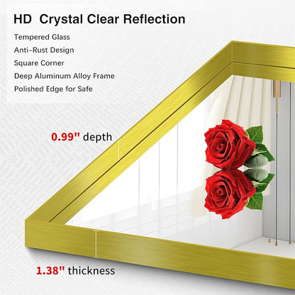 Gold Bathroom Mirror, 60x40 Inch Rectangular Framed Mirror, Large Wall Mounted Bathroom Vanity Mirror Over Sink for Bedroom,Restroom, Living Room, Hangs Vertically or Horizontally