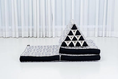 Leewadee - Comfortable Japanese Floor Mattress - Thai Floor Bed with Triangle Cushion - Futon Mattress - Thai Massage Mat, 67 x 21 inches, Blue White, Kapok Filling