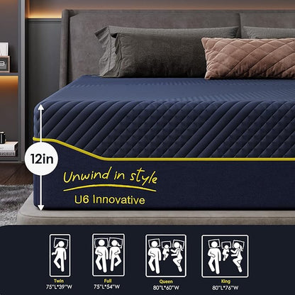 SDHYL Full Mattress, 12 Inch Gel Infused Memory Foam Mattress for Good Sleep, Bed in a Box Mid Firm CertiPUR-US Certified & Fiberglass Free, Washable Cover, 75"*54"