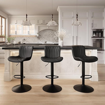 YOUNIKE Black Bar Stools Set of 6 Modern Swivel Counter Height Bar Chair with Back Adjustable Kitchen Island Faux Leather Padded Barstools taburetes de bar Breakfast sillas para barra de cocina 6PCS