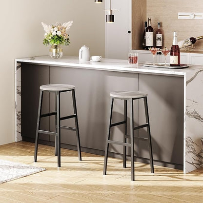 Bar Stools, Set of 2 Round Bar Chairs with Footrest, 28 Inch Kitchen Breakfast Bar Stools, Industrial Stools, Easy Assembly, for Dining Room, Kitchen, Greige BAHG02701