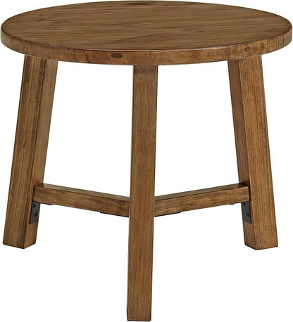 Alaterre Furniture Side Table - Newbury Collection 20-Inch Round End Table or Nightstand - Solid Wood Farmhouse Accent Furniture (Pecan Finish)