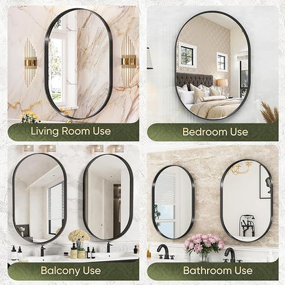 Suidia 24" x 36" Bathroom Mirror, Bathroom Vanity Mirror Metal Framed, Wall-Mounted Mirrors for Bedroom, Living Room, Entryway, Hallway, Black, Oval Style