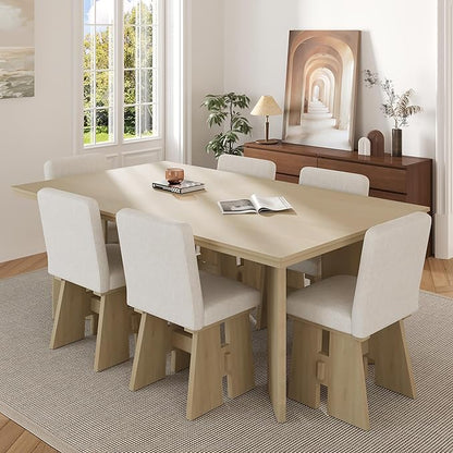 Ball & Cast Modern 7-Piece Dining Table Set with 6 Upholstered Chairs,Wood Tables Sets w/Space-Saving Design,Kitchen Furniture Suitable Big Family Gatherings,Natural