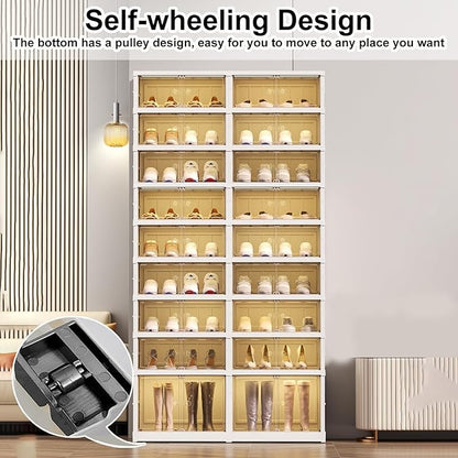 ELPHECO 9 Tier 36 Pairs Large Shoe Rack Organizer - Foldable Sneaker Cabinet Bins, Stackable Shoe Storage Shelf, Collapsible Shoe Cabinet with Double Doors for Entryway