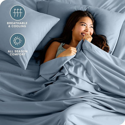 Bare Home Full Sheet Set - Luxury 1800 Ultra-Soft Microfiber Full Bed Sheets - Double Brushed - Deep Pockets - Easy Fit - 4 Piece Set - Bedding Sheets & Pillowcases (Full, Dusty Blue)