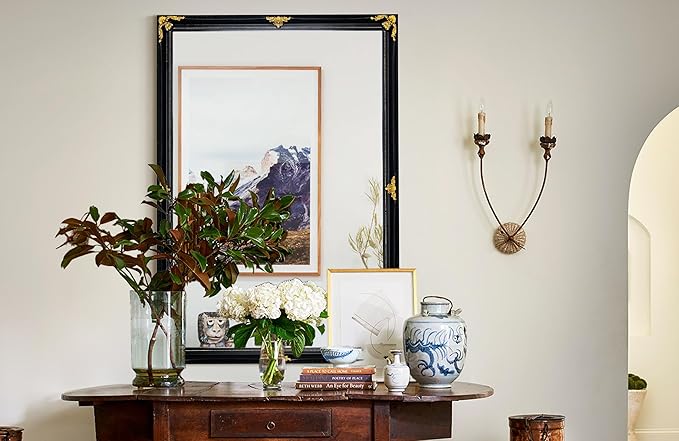 39" x 27" Large Vintage Decoration Mirror, Dark Antique Mirror Wall Decor for Living Room Fireplace, Black and Gold Victorian Wood Frame Glass Wall Decor for Bathroom