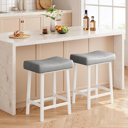 GarveeHome Counter Height Bar Stools Set of 4, 24 Inch Barstools for Kitchen Island Counter, Upholstered Padded Saddle Chairs with Curved Cushion, Easy Assembly, Grey