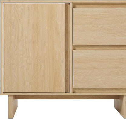 Walker Edison Modern Beveled 2-Door, 2-Drawer Sideboard, 63 Inch, Coastal Oak