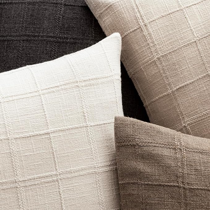 Foindtower Set of 2 Decorative Linen Check Throw Pillow Covers Neutral Farmhouse Lumbar Cushion Covers Modern Boho Home Decor for Sofa Chair Couch Bedroom Living Room Outdoor,12×20 Inch,Charcoal