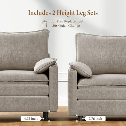 Vesgantti 74" Loveseat Sofa for Living Room, Comfy Cloud Couch Deep Seat Chenille Modern 2 Seater Small Sofa with Armrest Pillow, Easy Assembly for Small Spaces, Light Brown