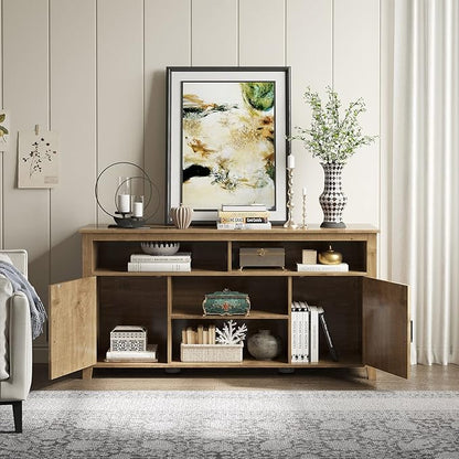 YITAHOME Television Stand for 65 Inch TV, Farmhouse TV Stand Entertainment Center with Storage and Barn Door, Media Console TV Cabinet for Living Room, 59 Inches, Barnwood