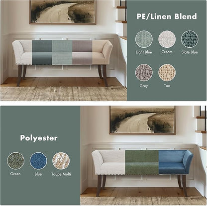 Madison Park Accent Bench, Upholstered with Nailhead Trim, & Padded Seat Entryway Bench Small, End of Bed Bench with Back, 49.5" W x 19.25" D x 23" H, Slate Blue