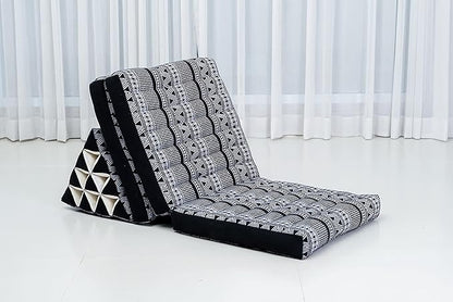 Leewadee - Comfortable Japanese Floor Mattress - Thai Floor Bed with Triangle Cushion - Futon Mattress - Thai Massage Mat, 67 x 21 inches, Black White, Kapok Filling
