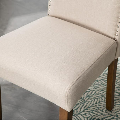 Stylish Upholstered Parsons Dining Chair Kitchen with Silver Nailhead Trim and Sturdy Solid Wood Legs